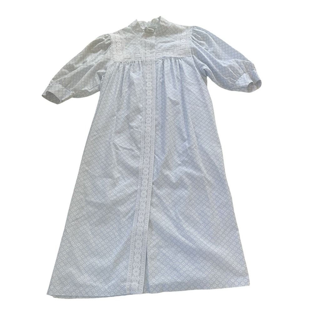 VTG Gilligan O'Malley‎ Size M 12-14 Nightgown Lace Blue White Geometric Snap